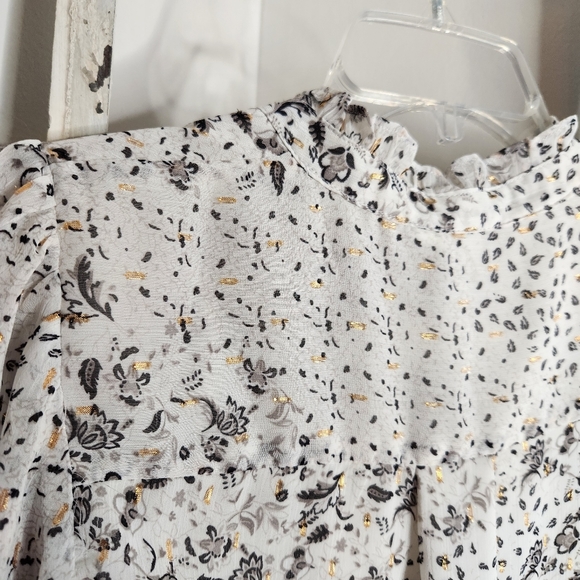 Joie top womens small metallic floral v-neck long sleeve semi sheer - Picture 5 of 6